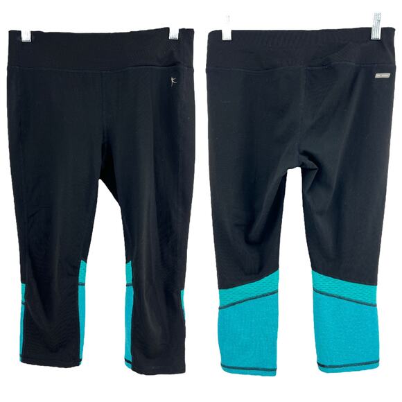 Danskin Now SMALL Black Blue Capri Workout Exercise Yoga Pants - Picture 1 of 6